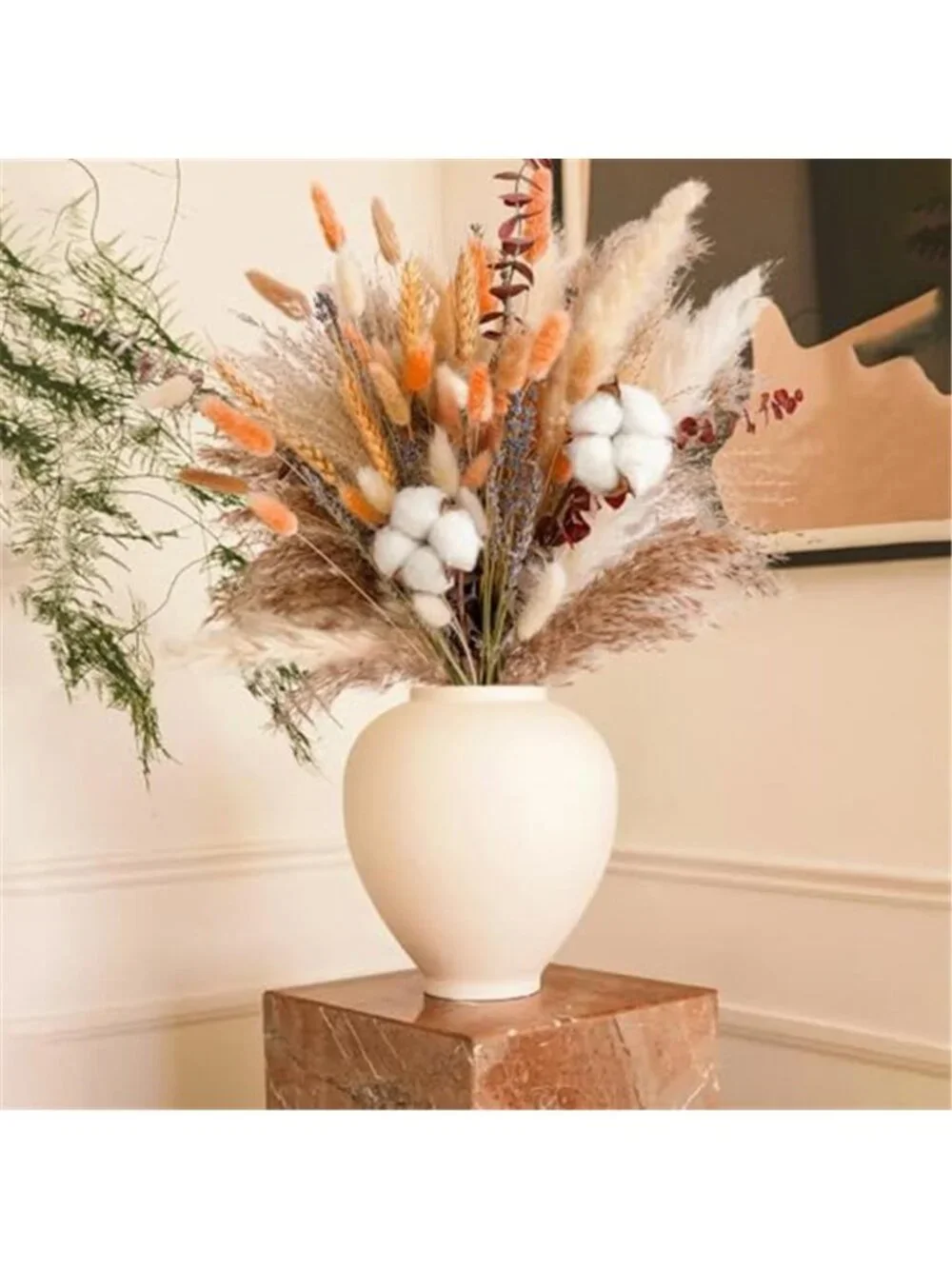 Fall Dried Flower Bouquet Boho Fall Decor with Pampas Grass, Cotton